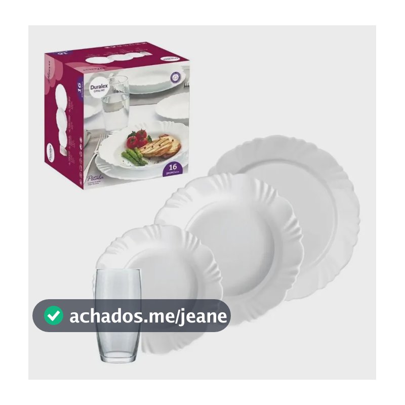 Aparelho de Jantar Pétala Duralex Opaline 16 Peças Branco