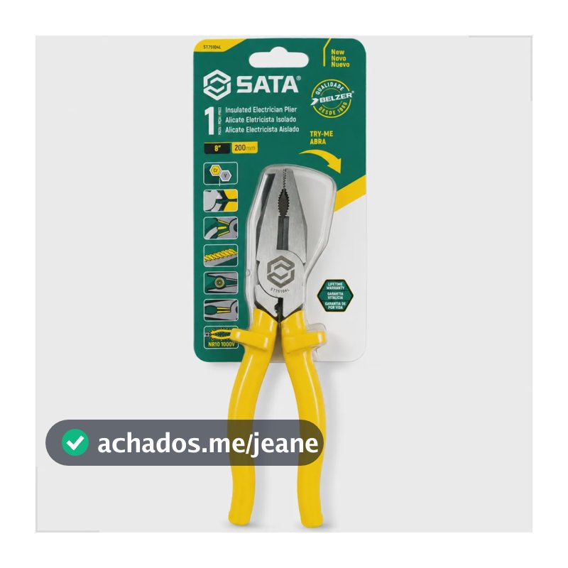 Alicate Eletricista Amarelo Profissional Isolado 8'' Sata