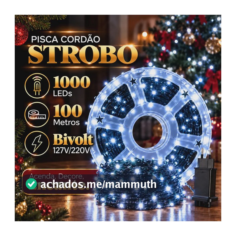Cordão Strobo LED Natal Prova D'água 100m 1000 LEDs 200 Flash Branco Frio Bivolt Pisca Pisca Cordão Luzes Decoração Externa Henrylux