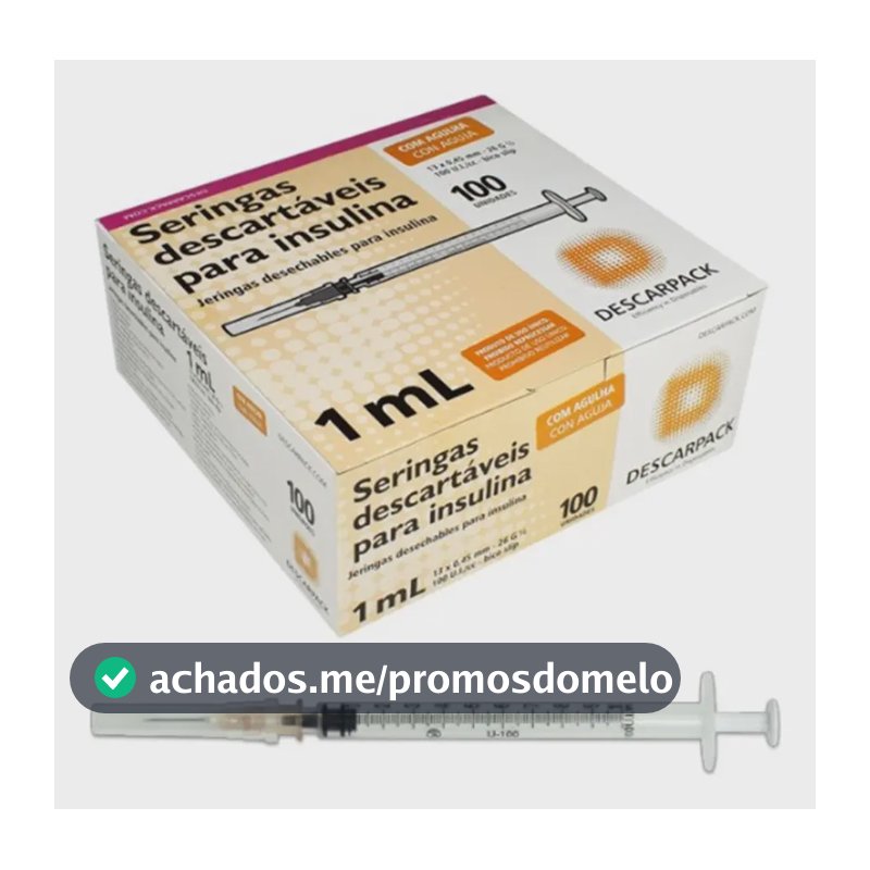 Seringa Insulina 100 Unidades - 13mmx0,45mm Descarpack 1ml Capacidade em volume 1 mL