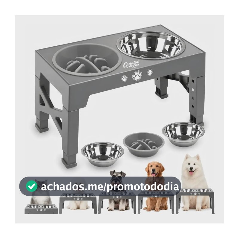 Comedouro Elevado Dobrável Ajustável Lento Para Cães E Gatos Não Aplicável Cinza