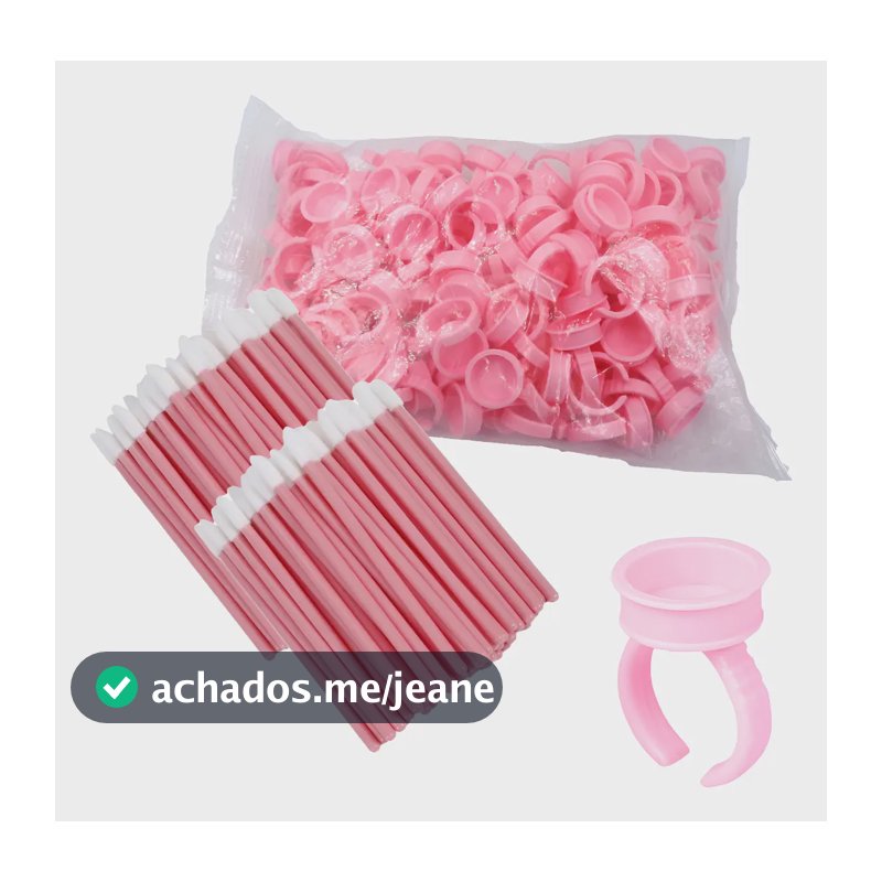 Kit 100 Microbrush +100 Anel Batoque Cola Alongamento Cílios Batom-17mm