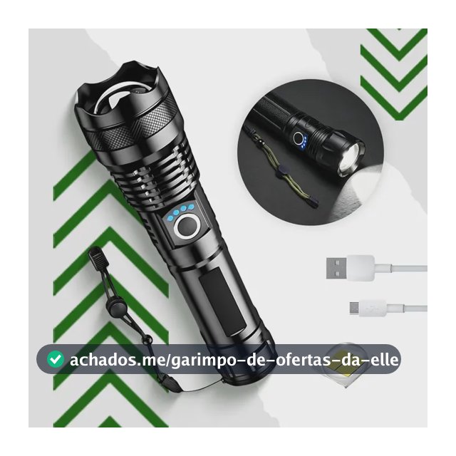 Lanterna Tática T9 Led Recarregável Mais Potente Do Mundo Alto Brilho Zoom Xhp Preto Luz Branca Holofote Pesca Sítio Fazenda Nixzen