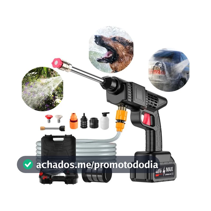 Lavadora Portátil sem fio Lava Jato Pistola 32 Bar Com 2 Baterias 48V Preto