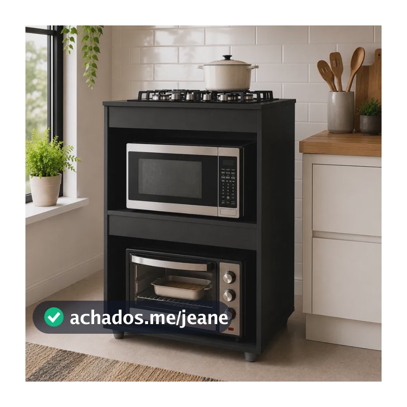 Balcão Cozinha Cooktop Adriana 4 E 5 Bocas Compacto 2 Nichos Preto