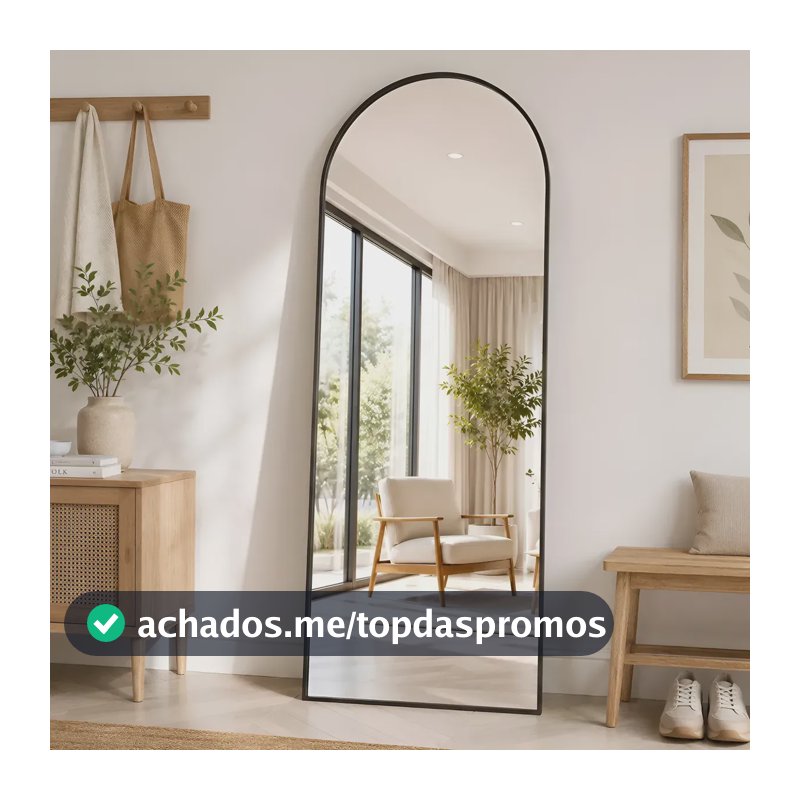 Espelho De Chão Corpo Inteiro Arco 16560cm Com Suporte U Preto