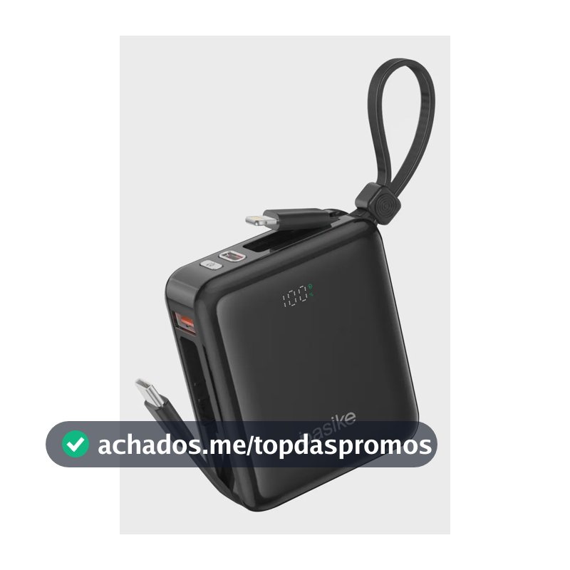 Power Bank Basike 10000mAh Turbo Carga Rápida 22.5W com Cabos para iPhone e Android