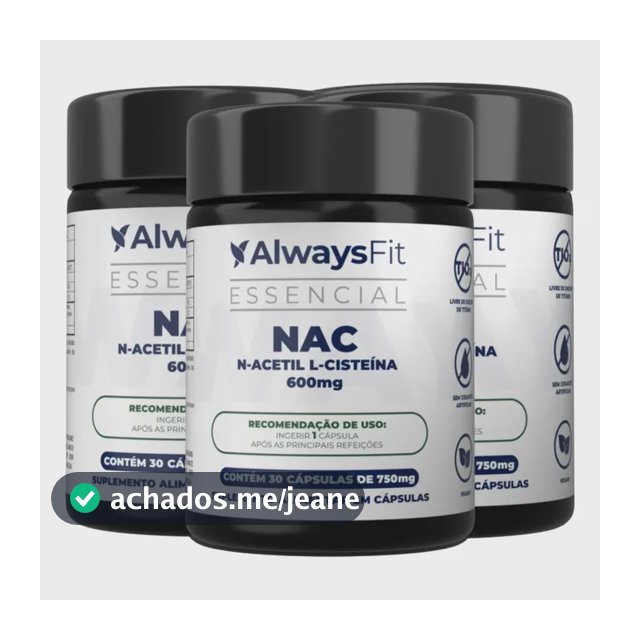 Kit 3x Nac Alwaysfit 600mg - N-acetil L-cisteína - 90 Cáps Sem Sabor