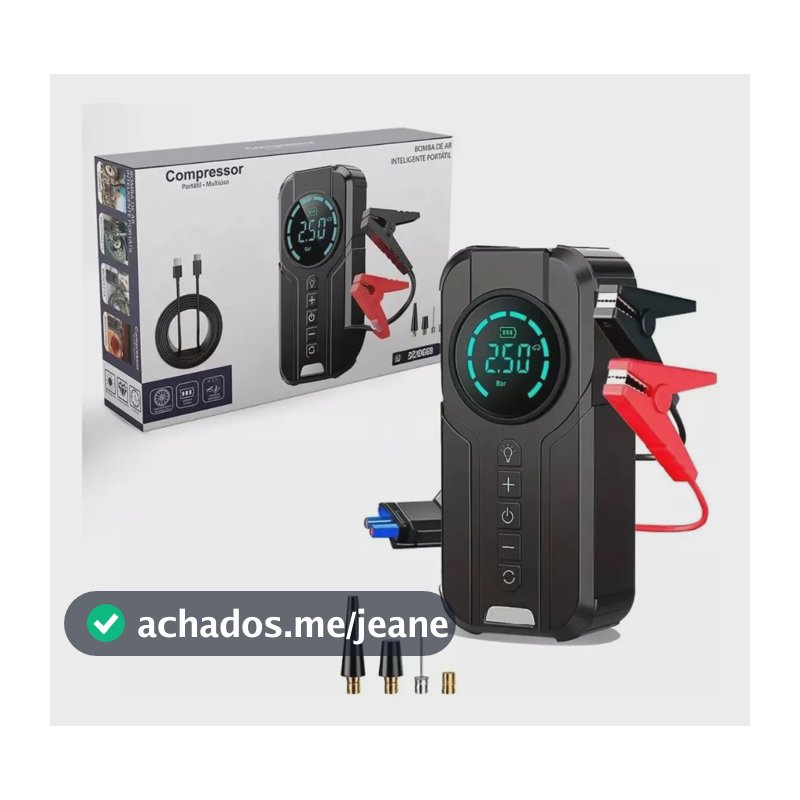 Mini Compressor de Ar Digital B&G Portátil para Carro, Moto e Bicicleta com Power Bank