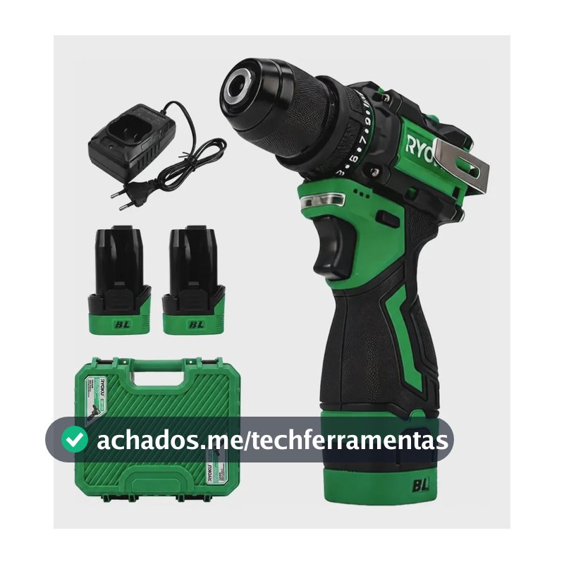 Parafusadeira Furadeira 2 Baterias 16v 10mm 50nm Brushless Verde Com Maleta Plástica 127/220v