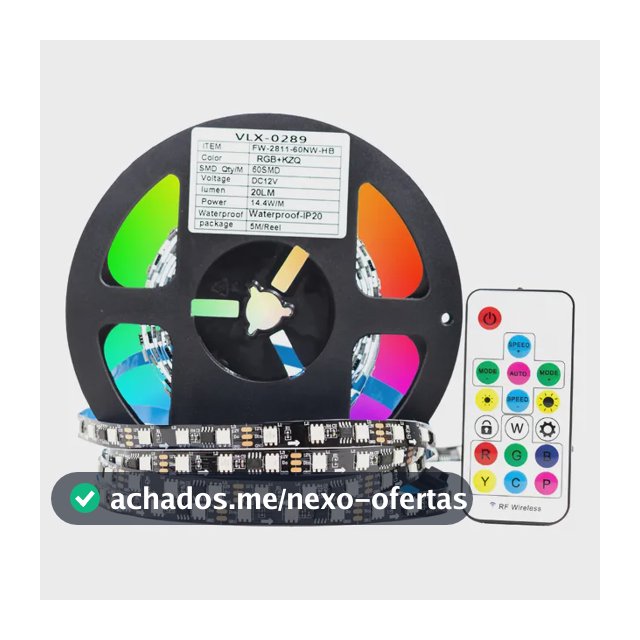 Fita Led Ws2811 5m Endereçavel 300 Leds Ip20 + Controladora Rgb