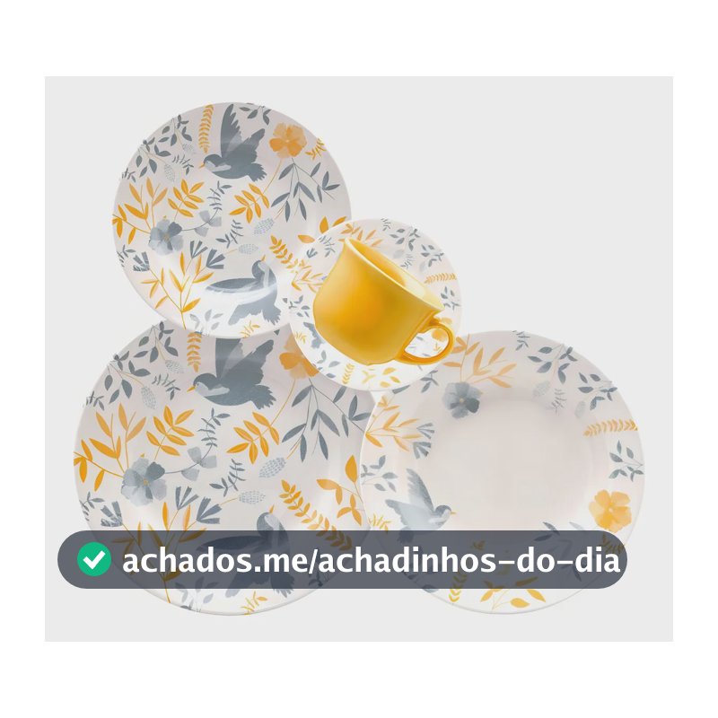 Jogo de Jantar e Chá 20 Peças Biona Donna Cerâmica Amarelo Florido