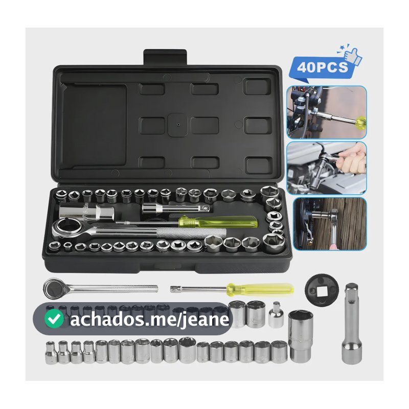 Kit Ferramentas Soquetes Multiuso 40 Peças Maleta Completa Preto