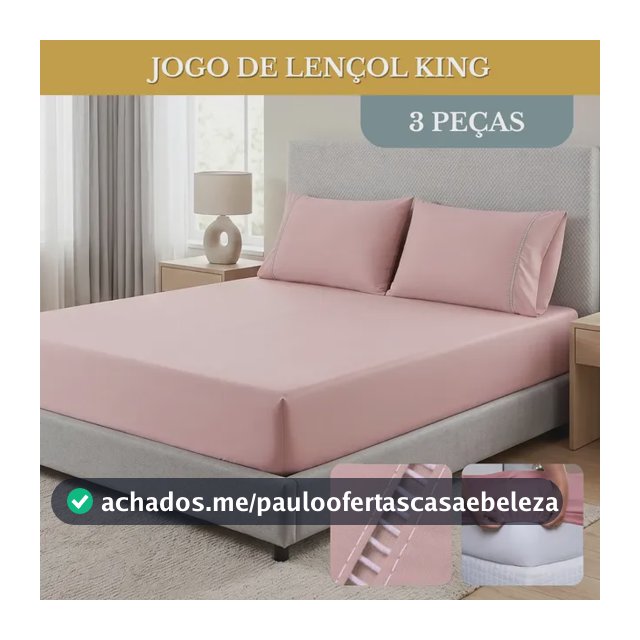 Jogo De Lençol Cama King Padrão 03 Peças 400 Fios C/ Elástico E Fronhas Ponto Palito Cor Rose
