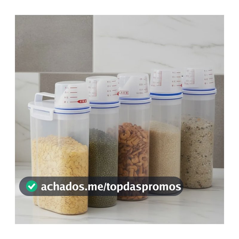 Conjunto 5 Potes Herméticos 2l Multiuso Dispenser De Armazenamento De Grãos Cereais Ração Sabão Com Copo Medidor E Bico Dosador Com Travas