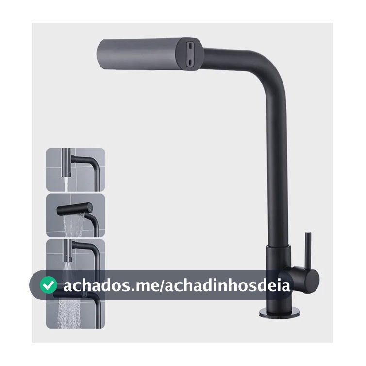 Torneira Cozinha Bancada Inox 304 Água Fria Bica Alta Gourmet 4 Modos De Água Estilo Cascata Torneira Pia Cozinha Moderna Flexível Cor Preto Premium Para Cuba Gourmet
