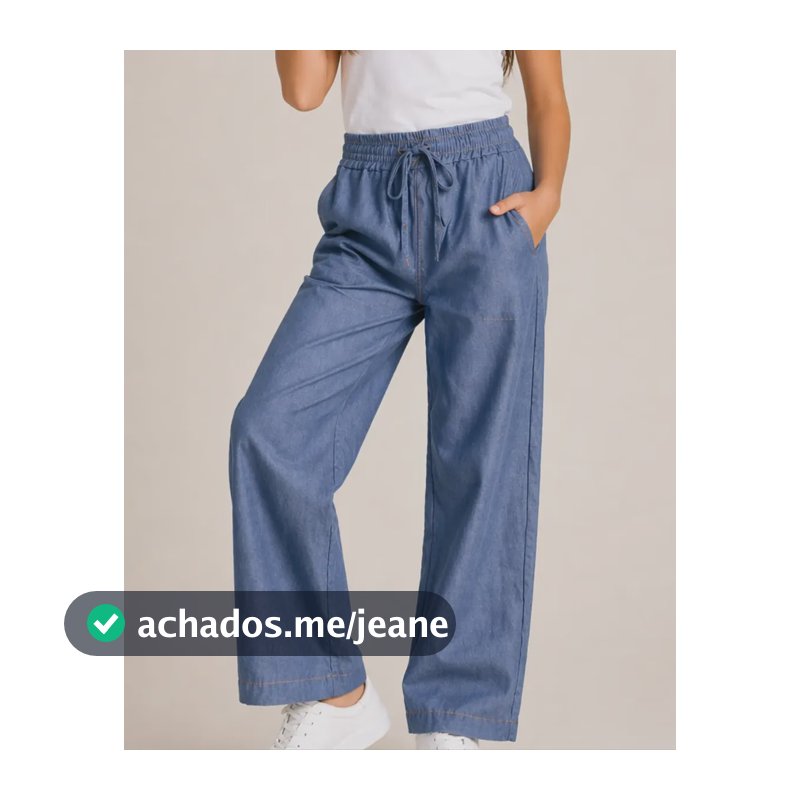 Calça Tipo Jeans Wide Leg Menina Infantil Juvenil Leve  Jeans Azul Escuro Liso Gg
