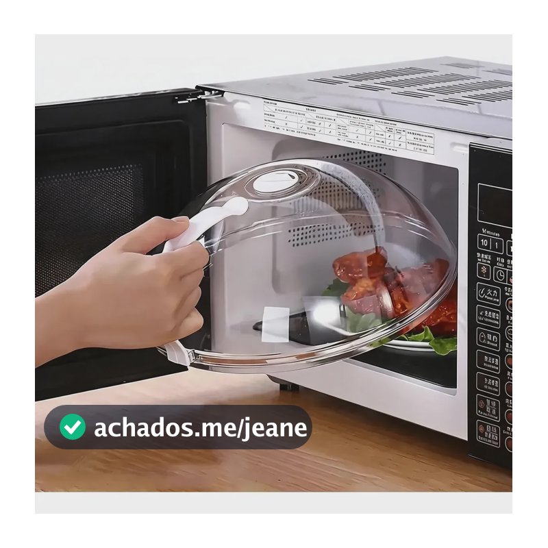 Tampa Microondas Com Alça Protetora Alimento Anti Respingo Transparente