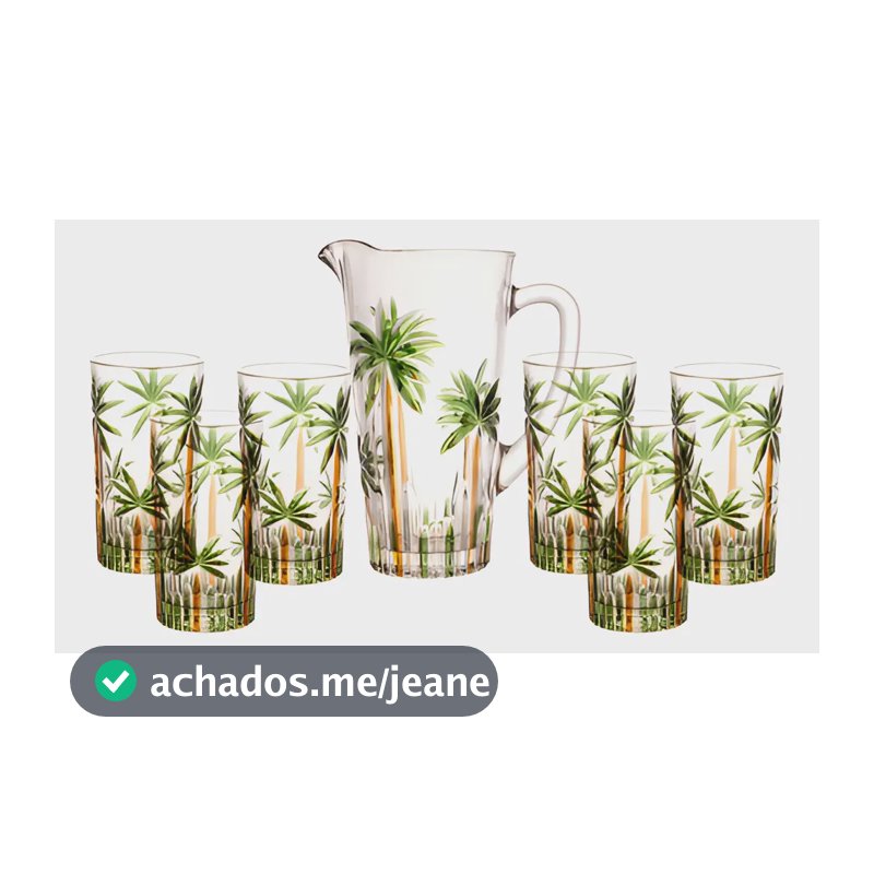 Conjunto Jarra Com 6 Copos Cristal Palm Tree Handpaint Wolff