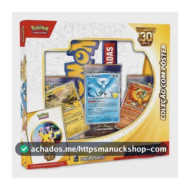 Box Pokémon Com Pôster Celebração De 30 Anos Original Copag