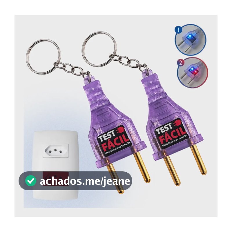 Kit 2 Unidades Chaveiro Tomada Testador Voltagem 110v 220v Azul