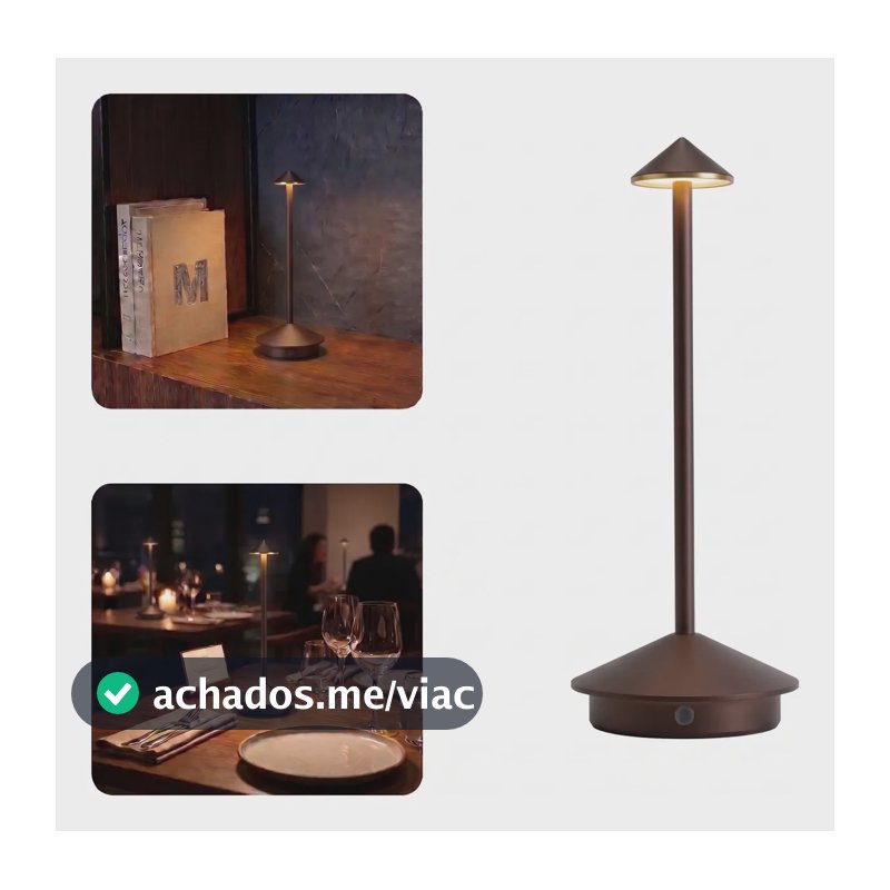 Luminaria Mesa Led Recarregavel Sem Fio Dimmer Candeeiro Marrom 127/220v