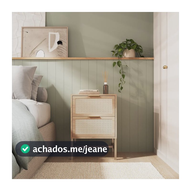 Mesa De Cabeceira Square Casavee 2 Gavetas Telinha Rattan Fosco Tauari