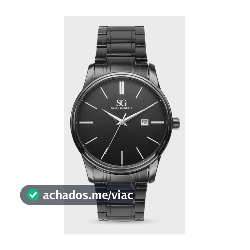 Relógio Chroma Masculino Preto Saint Germain Clássico Caixa Preta Detalhes Prata 42mm