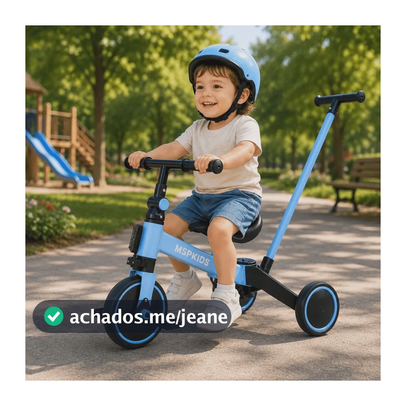 Triciclo Infantil 4 Em 1 Com Empurrador Msp Kids Azul