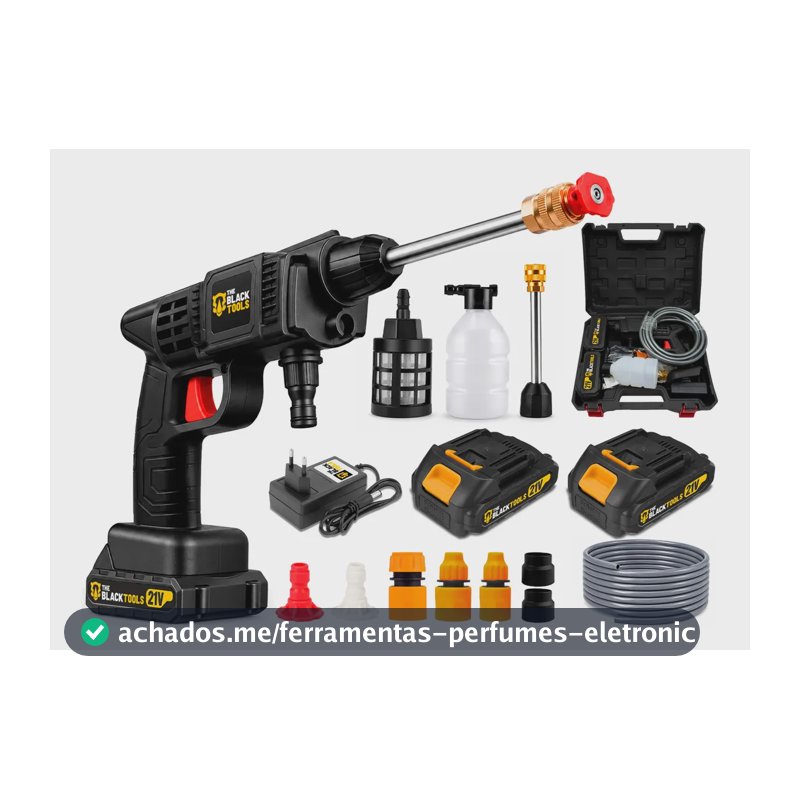 Lavadora Lava Jato Portátil Alta Pressão 2 Baterias 21V Recarregável Com Maleta Completa Bivolt TPW600 The Black Tools
