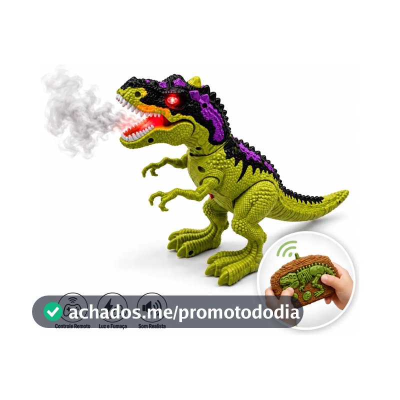 Dinossauro Rex Controle Remoto Anda Solta Fumaça Luz E Som De Rugido Brinquedo Robô Dino Trex Realista Interativo Infantil Presente Criança Marca Lar Commex