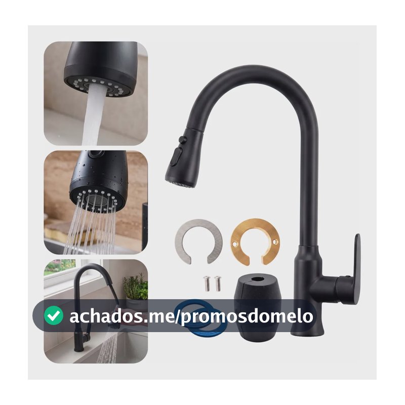 Torneira Para Pia De Cozinha Monocomando Dupla Saida Mesa Preto Fosco