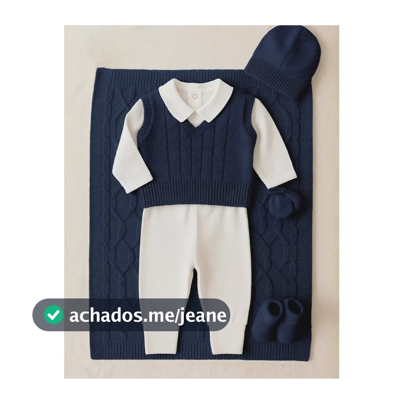 Kit Saida Maternidade Menino Trico Luxo 7 Cor Azul-marinho Tamanho Un - 0 A 3 Meses