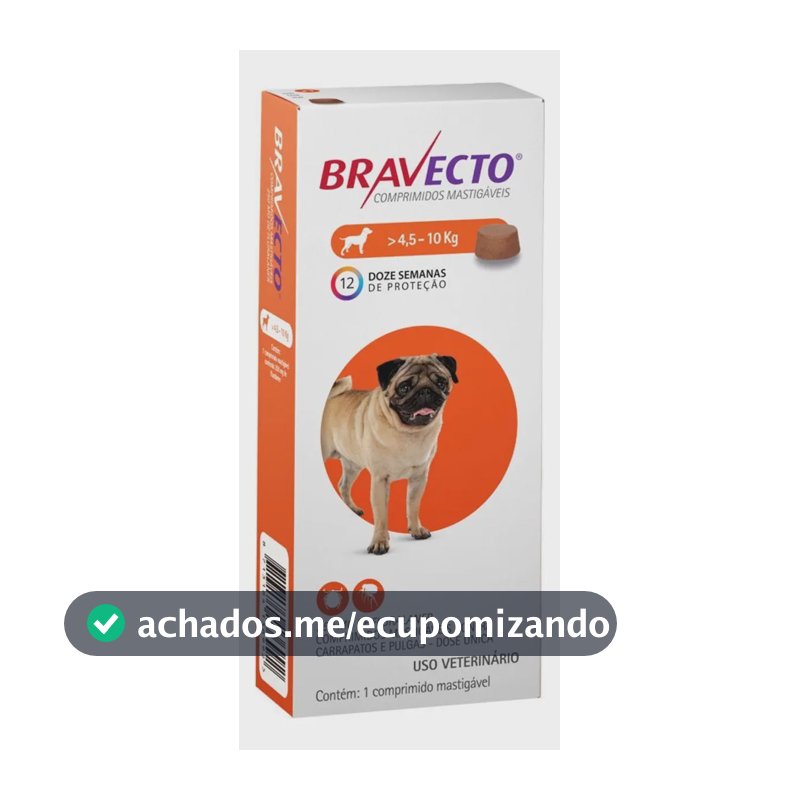 Bravecto Antipulgas e Carrapatos MSD para Cães de 4,5 a 10 kg
