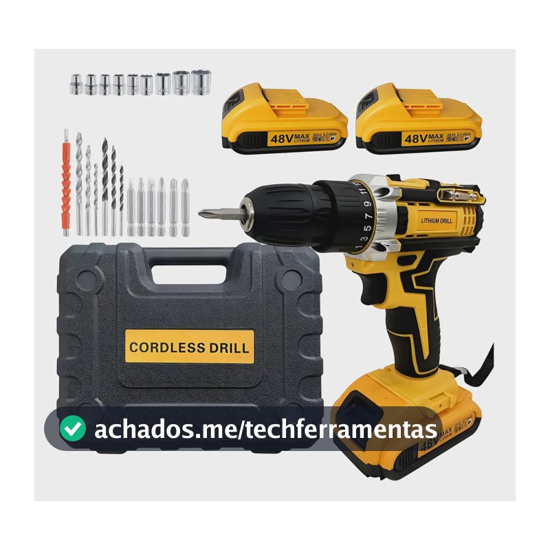 Furadeira Parafusadeira Sem Fio 48v Max Com Bateria De Lítio Amarelo 127/220v 60 Hertz