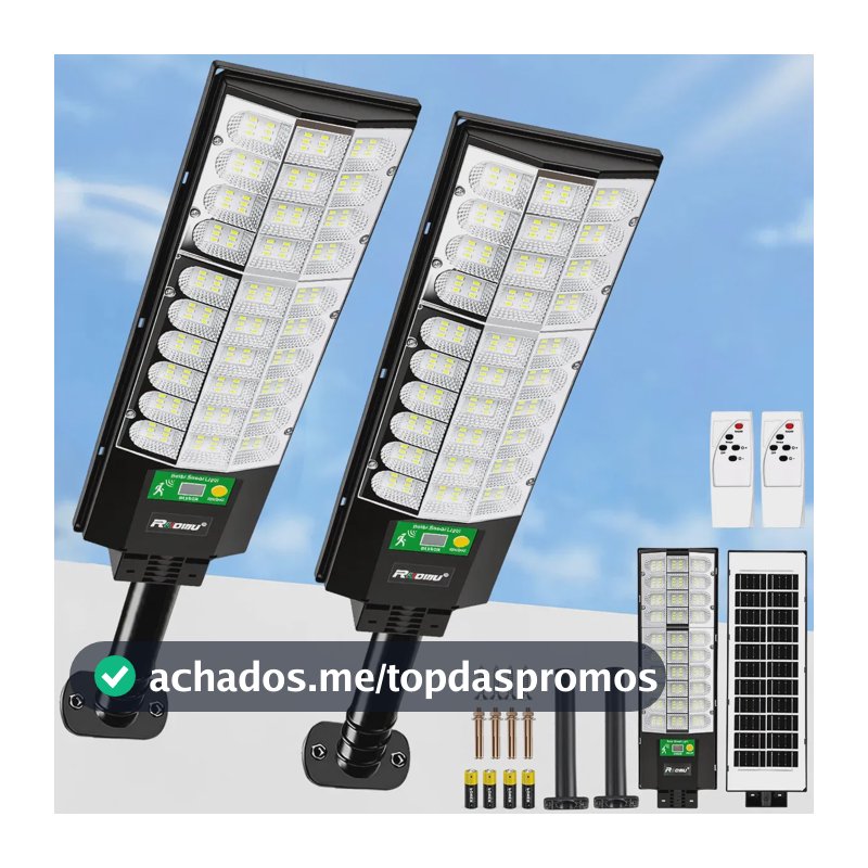 Kit 2 Luminária Solar Led 1000W com Sensor IP67 Refletor Solar Potente