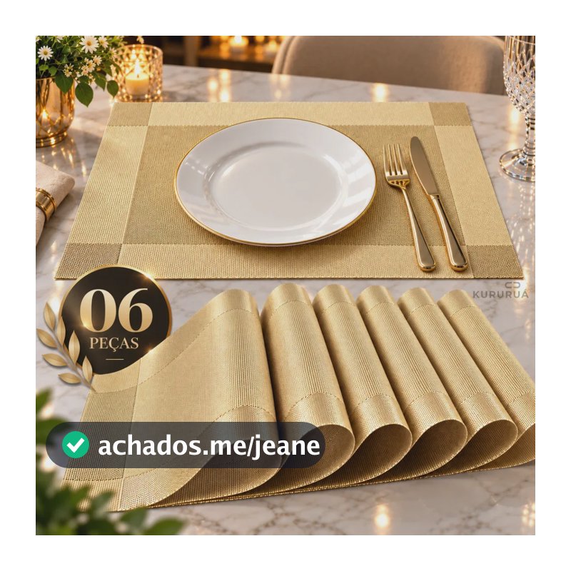 Jogo Americano Dourado Claro Kit 6 Peças Marca Kururuá