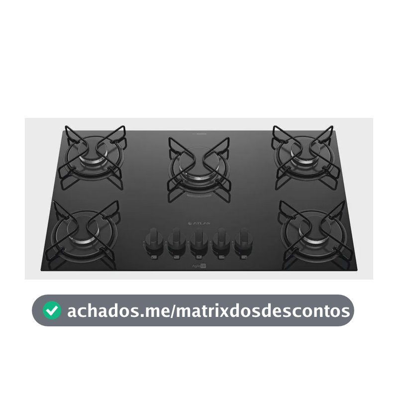 Cooktop 5 Bocas Atlas Agile Up com Mesa De Vidro A Gás Preto Bivolt