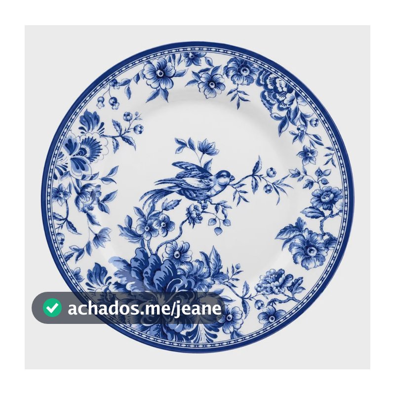 Prato Sobremesa Cerâmica Azul Chinese Garden Alleanza Azul E Branco Floral Com Pássaro Ornamental