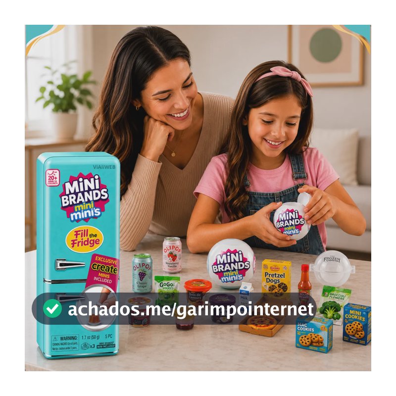 Mini Geladeira Brands Brinquedo Bolinhas Surpresa Led Uv Azul-turquesa