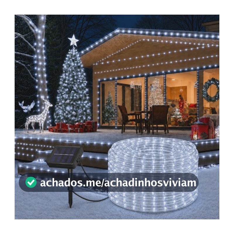12m Luzes De Natal Led Mangueira Solar À Prova Água Decorar Branco Frio 5v