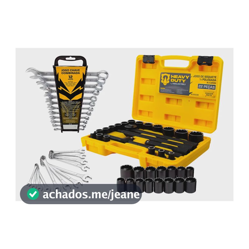 Kit Ferramenta Jogo De Soquetes 8-32mm 22 Pçs + Kit Chaves Preto
