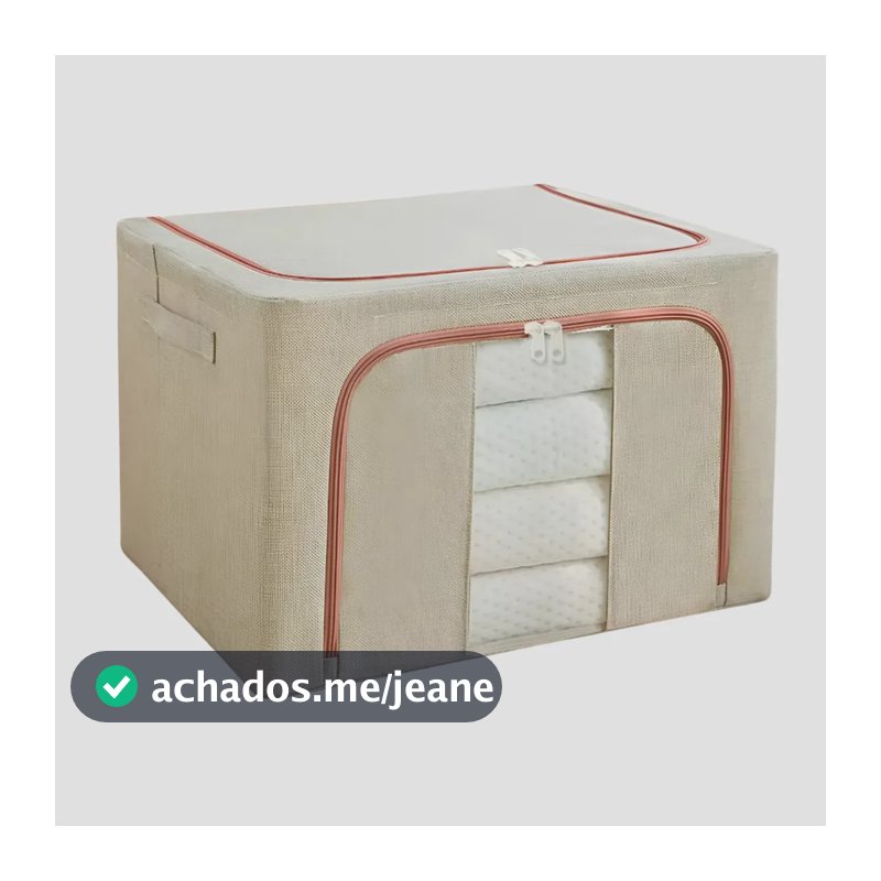 Caixa Organizadora Dobrável Oenon para Roupas e Edredons com Alças e Visor – Bege