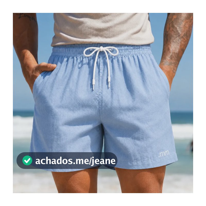 Bermuda Linho Masculina Mauricinho Praia Social Casual Verao Azul Celeste Liso G
