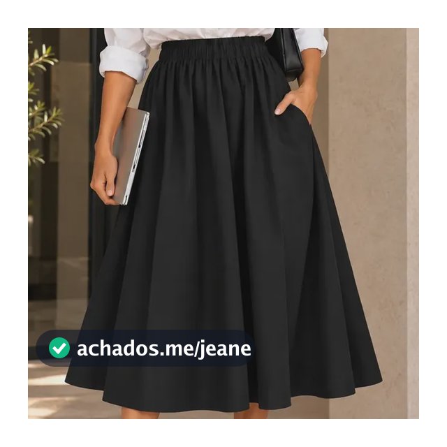 Saia Midi Evasê Feminina Tricoline Com Bolsos