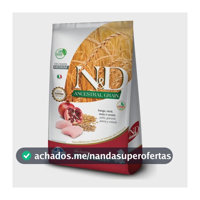 Ração Seca N&D Ancestral Grain Cães Filhotes Raças Médias Frango Romã Aveia e Cevada 2,5kg