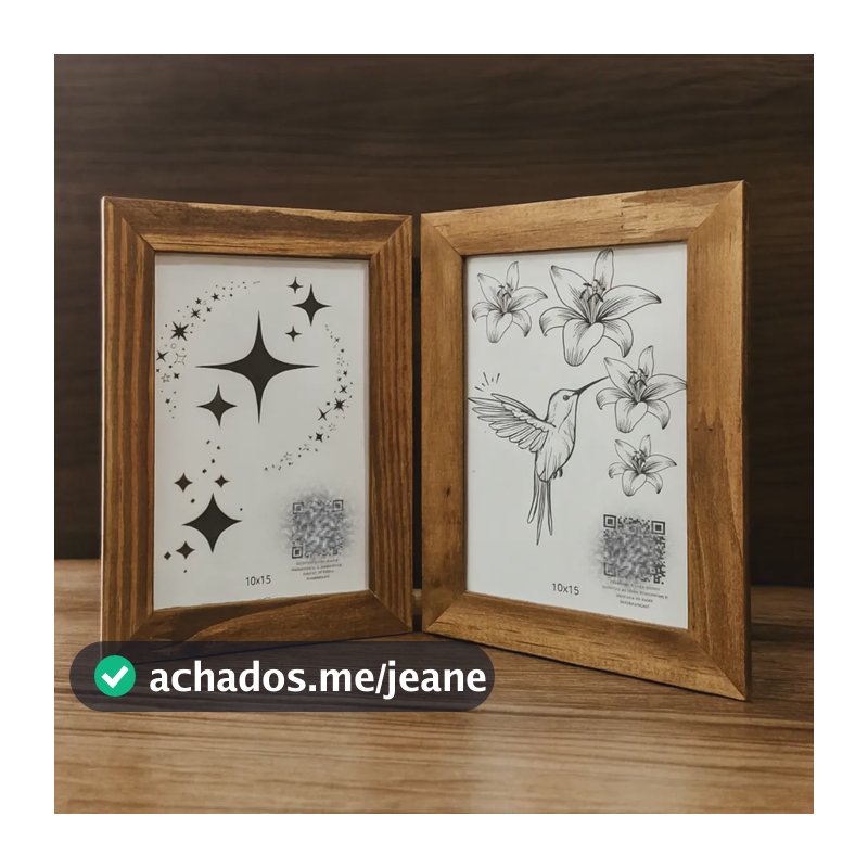 Porta Retrato Duplo 10x15 Madeira Decoração Moldura Foto Marrom