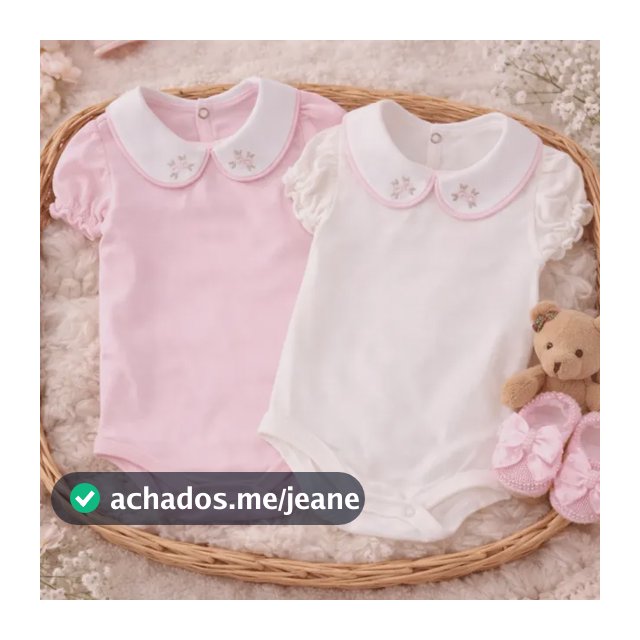 Kit Body Menina Gola Bordada 2 Peças Bebê Infantil Algodão Rosa E Off-white M