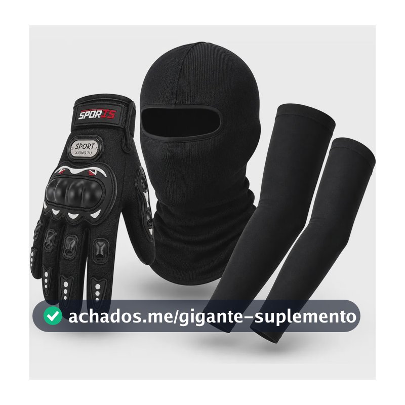 Kit Moto Luva Touch Balaclava Manguito Proteção Uv50+ Preto Unico