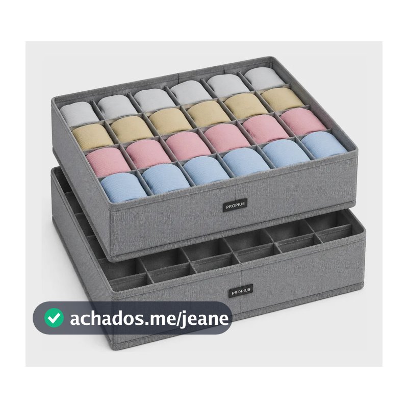 Kit 2 Organizadores de Gaveta Colmeia 24 Nichos Cada para Roupas Íntimas, Meias, Cuecas, Calcinhas, Lingeries e Acessórios, Organizador de Guarda-Roupa e Closet Dobrável Lavável TNT Cinza